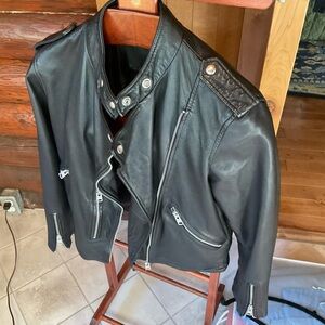 All Saints Black Leather Jacket with Silver Accents